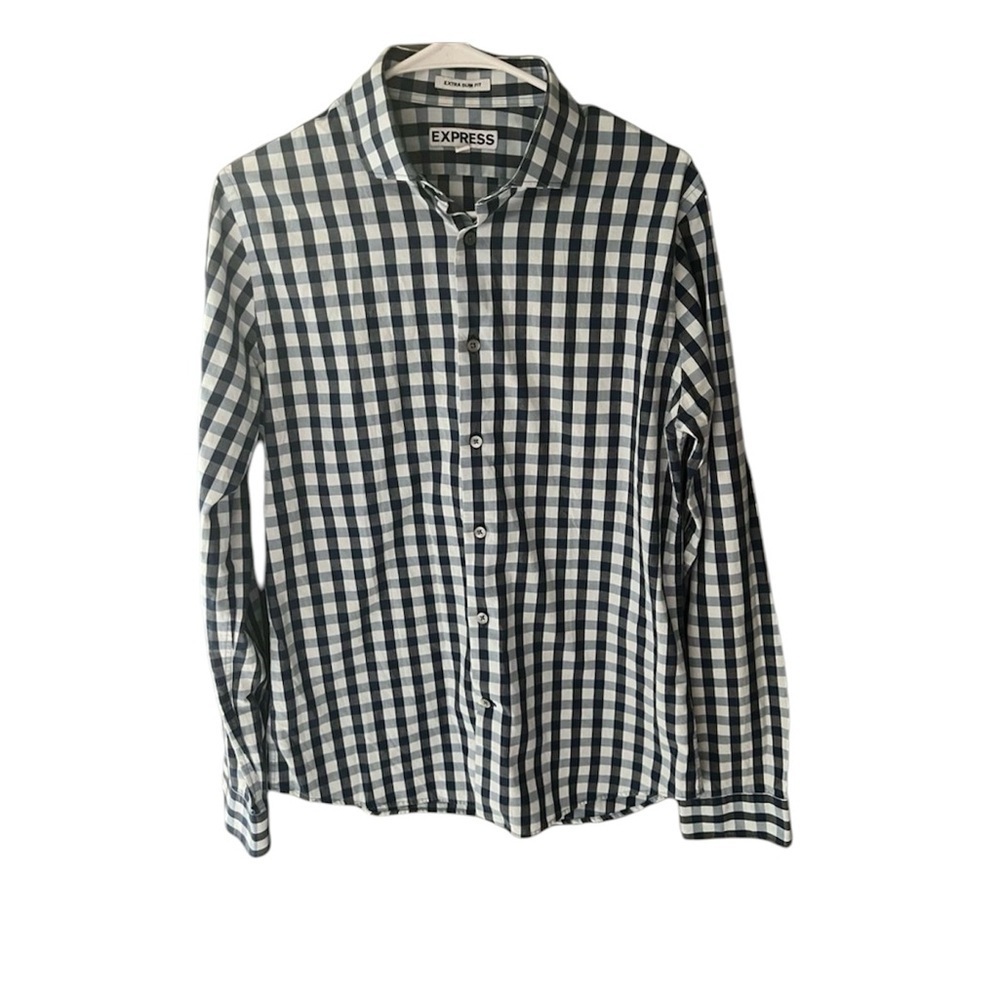 Express Blue and White Gingham Checkered Button Down‎ Shirt